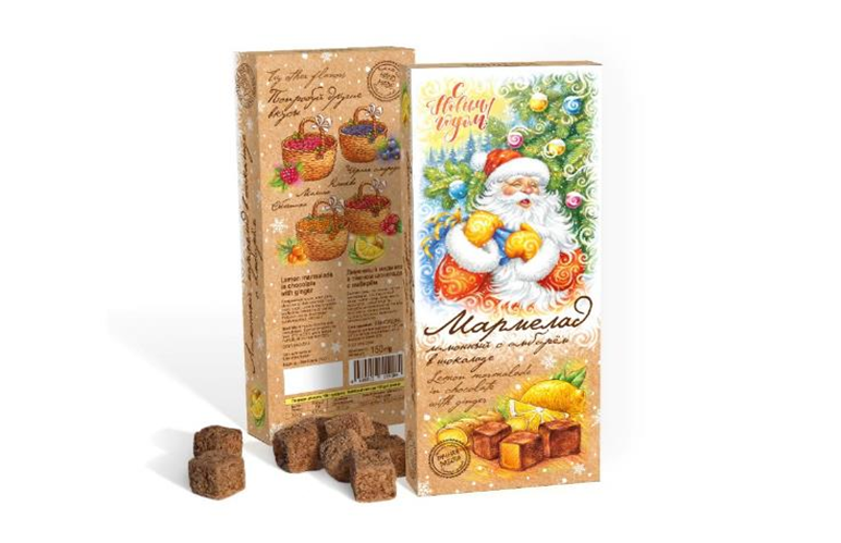  Сладарт(11443) Мармелад НОВОГОДНИЙ Лимонный с имбирём в тёмном шоколаде, 150г    в Павловском посаде