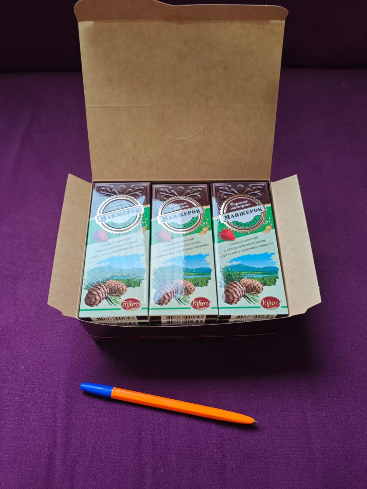   Риф и Ко Шоколадная плитка «Манжерок»(кедровые орехи, клубника, кунжут)  (блок 18шт по 55г)    в Павловском посаде