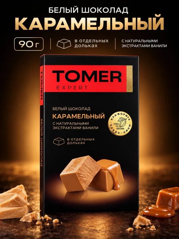 №1 Фабрика Томер  Белый шоколад КАРАМЕЛЬНЫЙ, 90г  в Павловском посаде