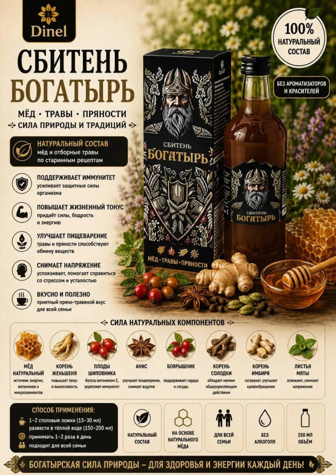  Сбитень Богатырь, 250мл  в Павловском посаде
